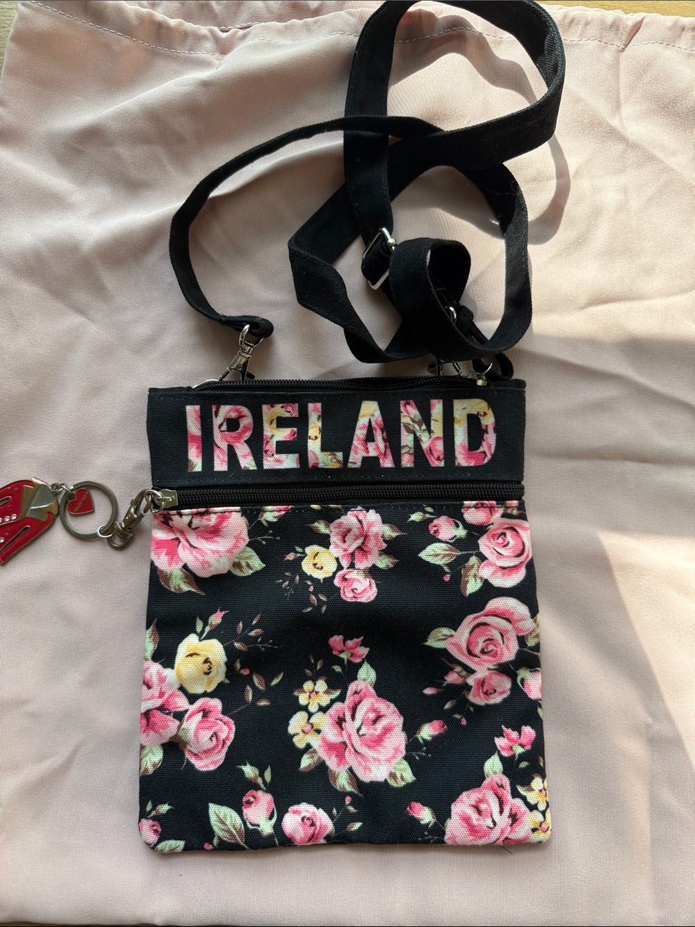 Robin Ruth Floral 'IRELAND' Crossbody Bag - Black with Pink